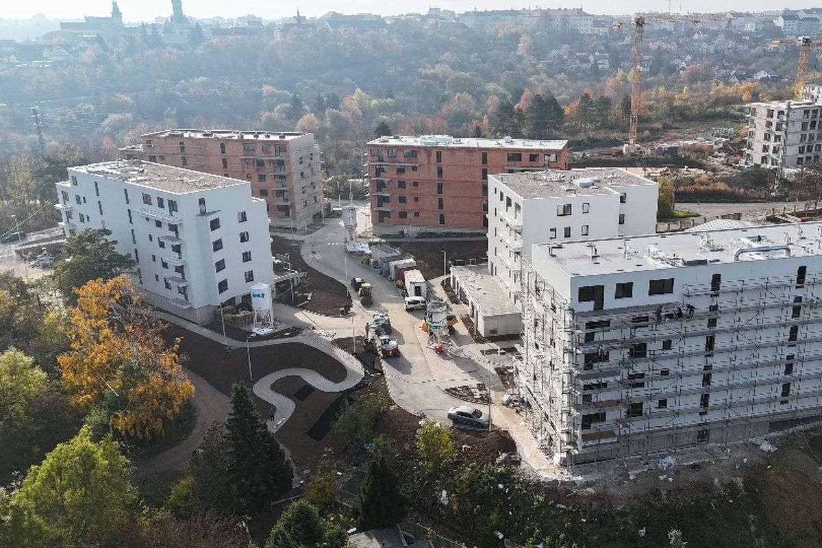Rezidence Park, Pod Ostrovcem, Kladno, letecký pohled na stavbu